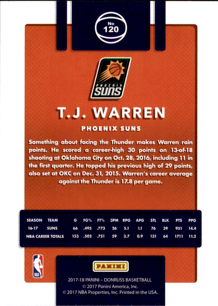 2017-18 Donruss #120 T.J. Warren back image