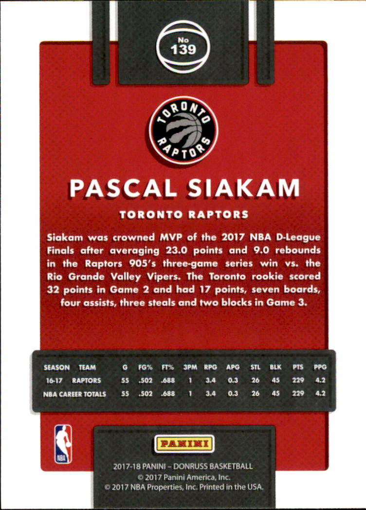 2017-18 Donruss #139 Pascal Siakam back image