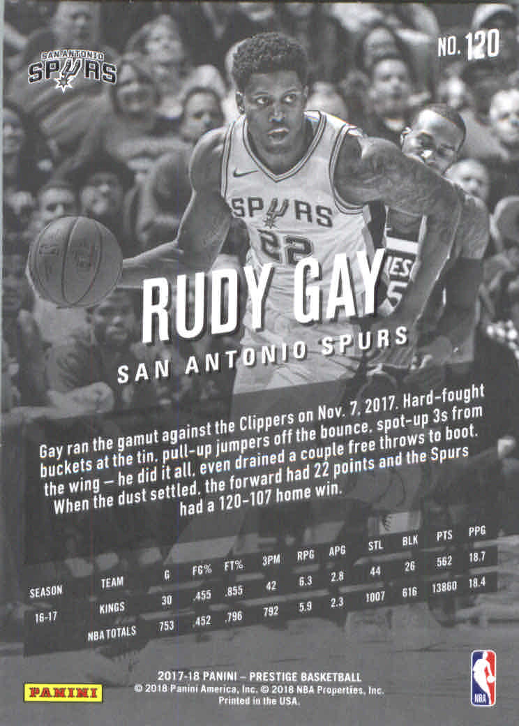 2017-18 Prestige #120 Rudy Gay back image