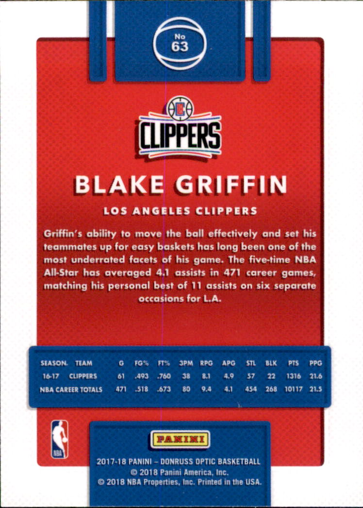 2017-18 Donruss Optic #63 Blake Griffin back image