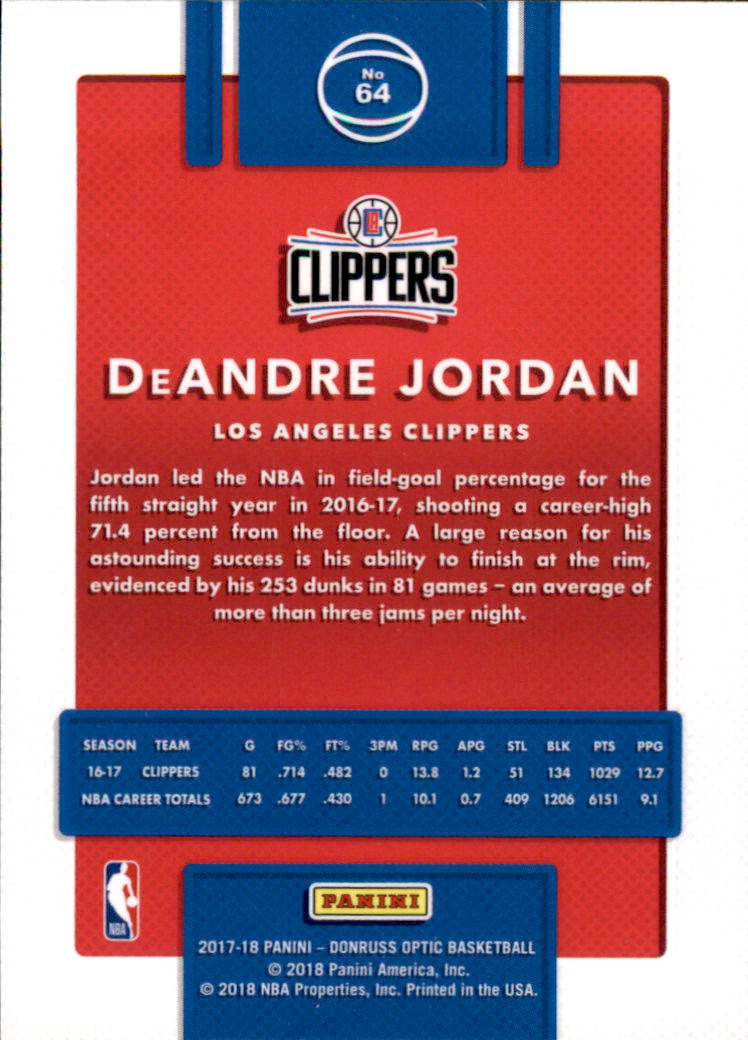 2017-18 Donruss Optic #64 DeAndre Jordan back image