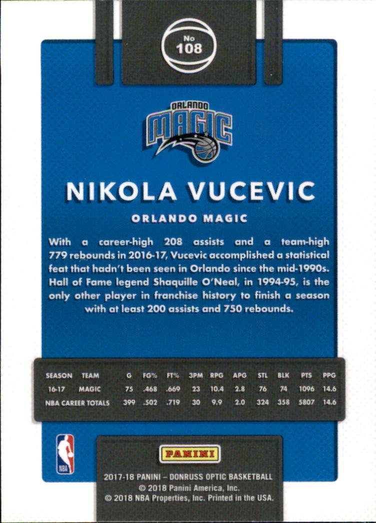 2017-18 Donruss Optic #108 Nikola Vucevic back image