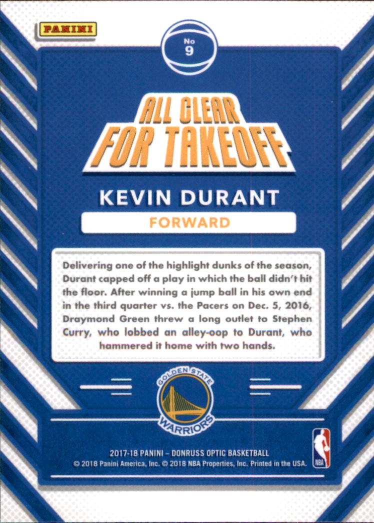 2017-18 Donruss Optic All Clear for Takeoff #9 Kevin Durant back image