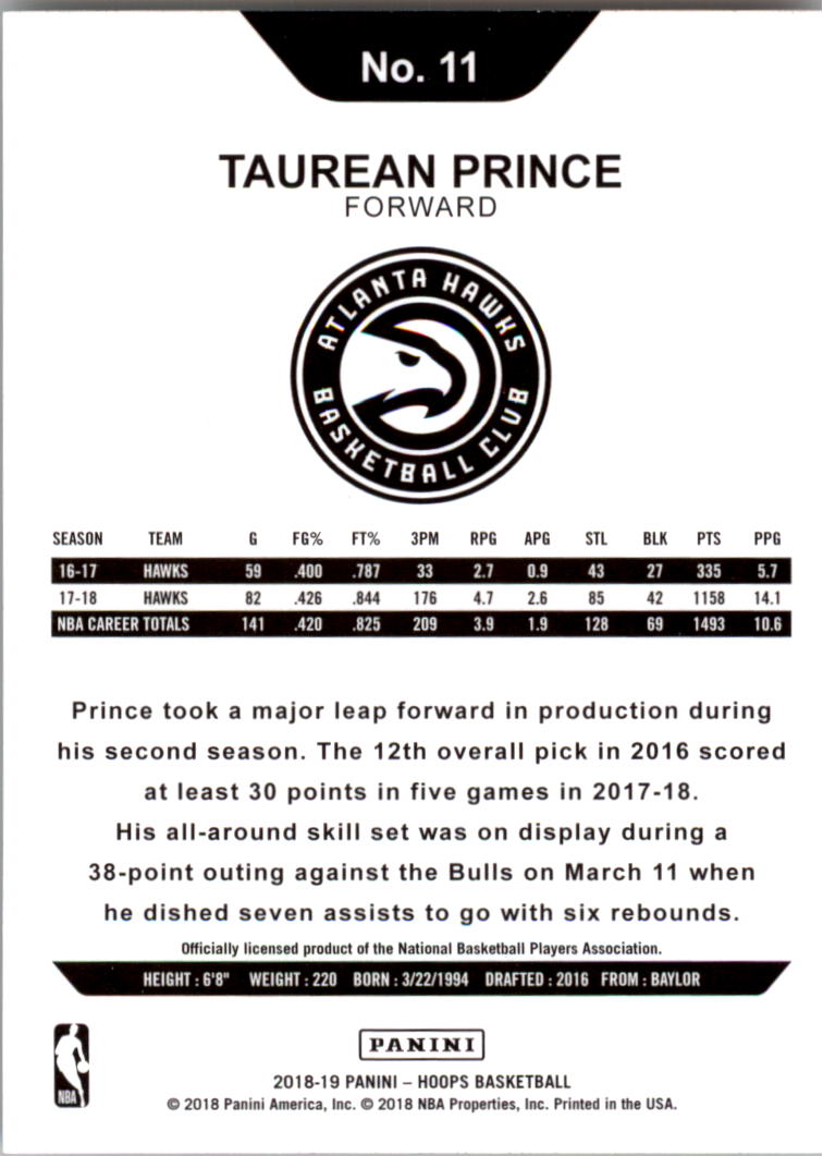 2018-19 Hoops #11 Taurean Prince back image