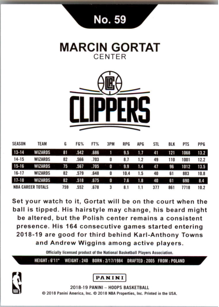 2018-19 Hoops #59 Marcin Gortat back image