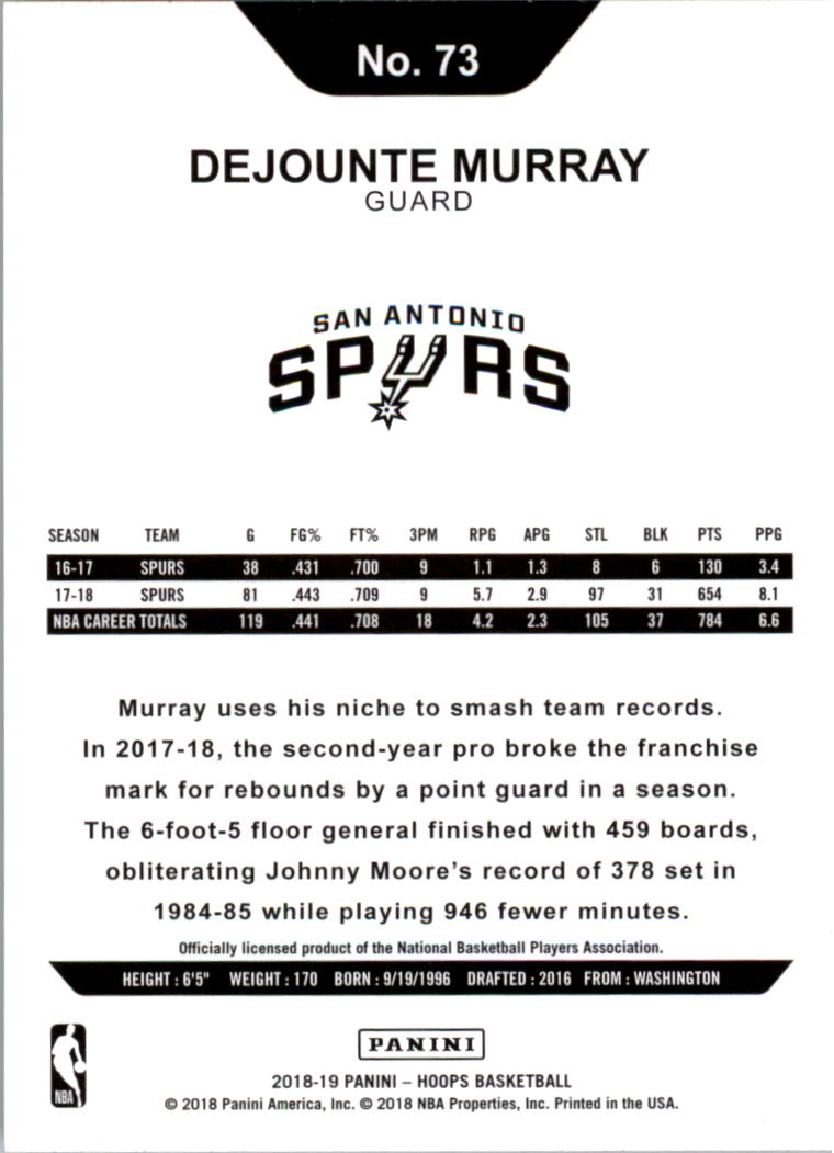 2018-19 Hoops #73 Dejounte Murray back image