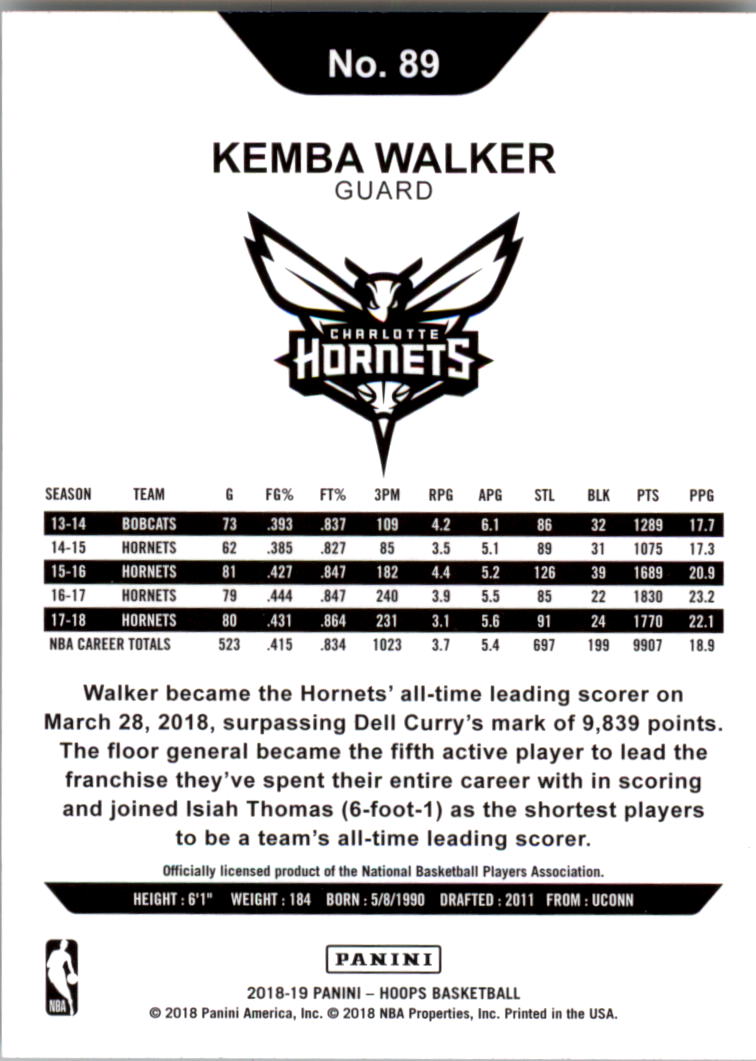 2018-19 Hoops #89 Kemba Walker back image