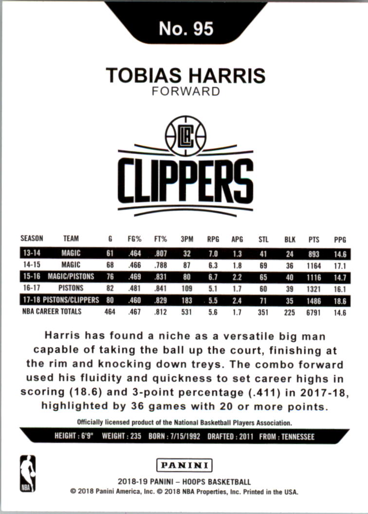 2018-19 Hoops #95 Tobias Harris back image