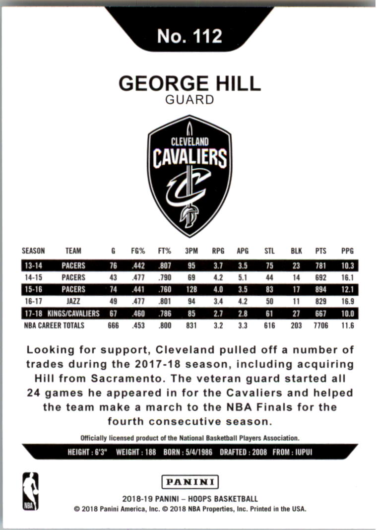 2018-19 Hoops #112 George Hill back image