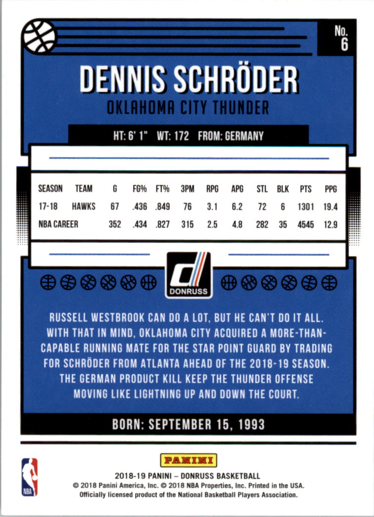 2018-19 Donruss #6 Dennis Schroder back image