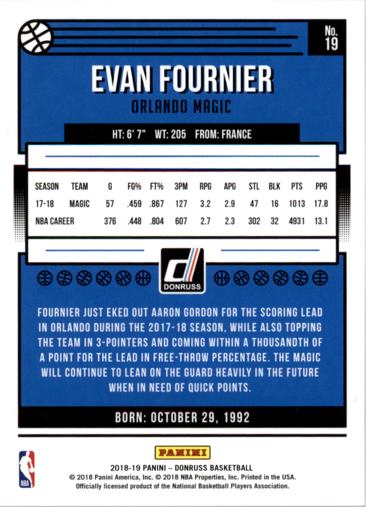 2018-19 Donruss #19 Evan Fournier back image