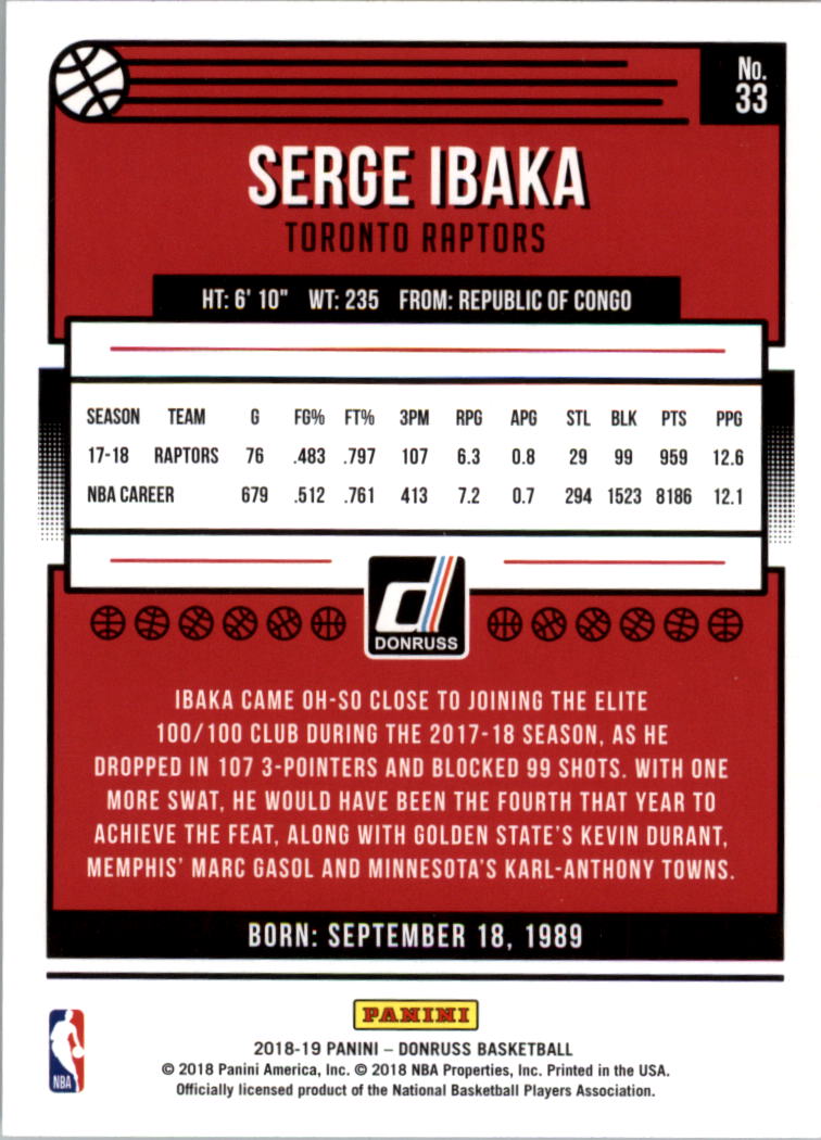 2018-19 Donruss #33 Serge Ibaka back image