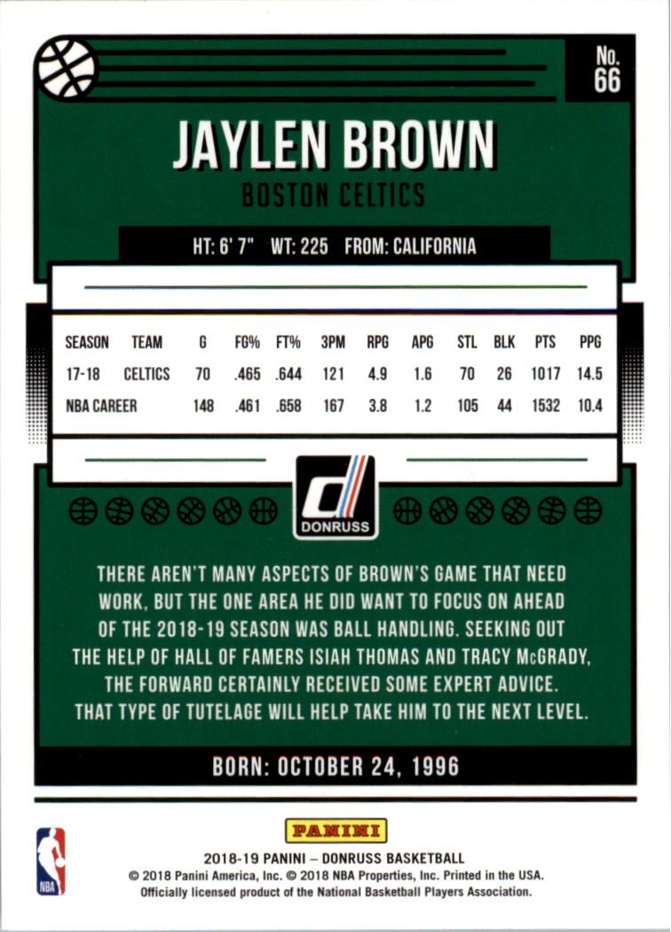 2018-19 Donruss #66 Jaylen Brown back image