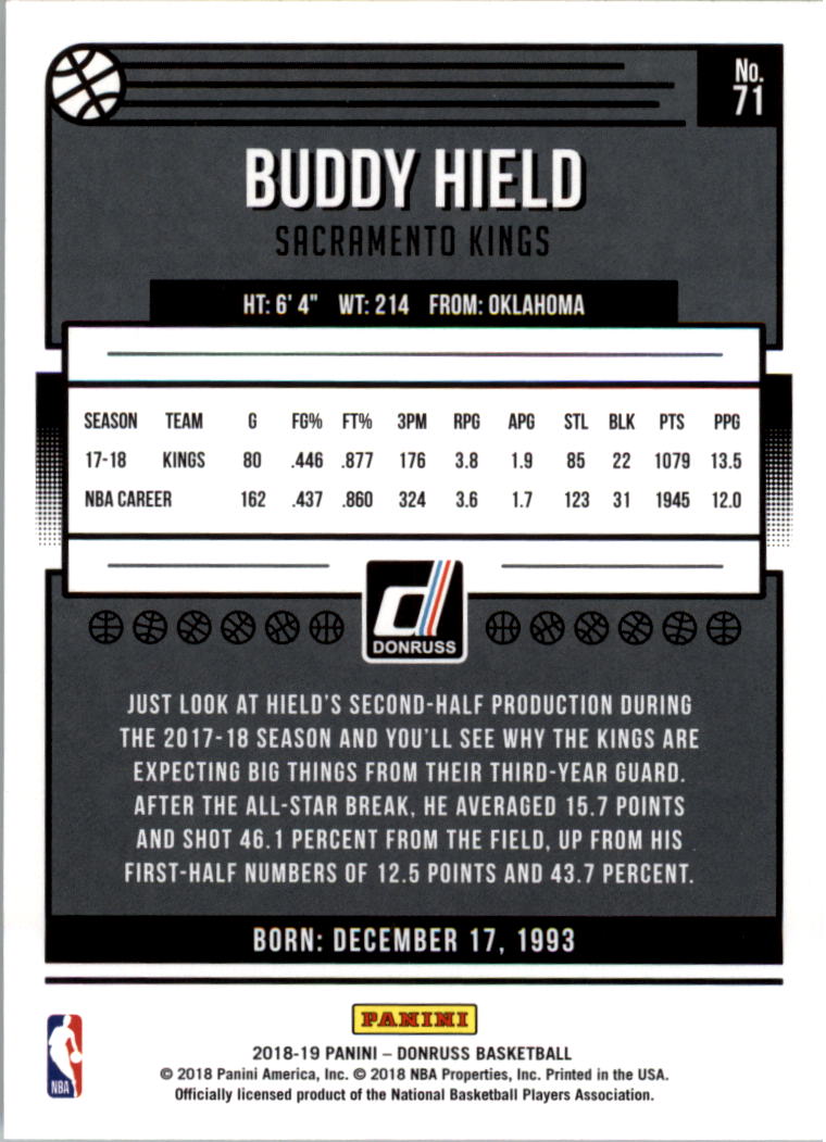2018-19 Donruss #71 Buddy Hield back image