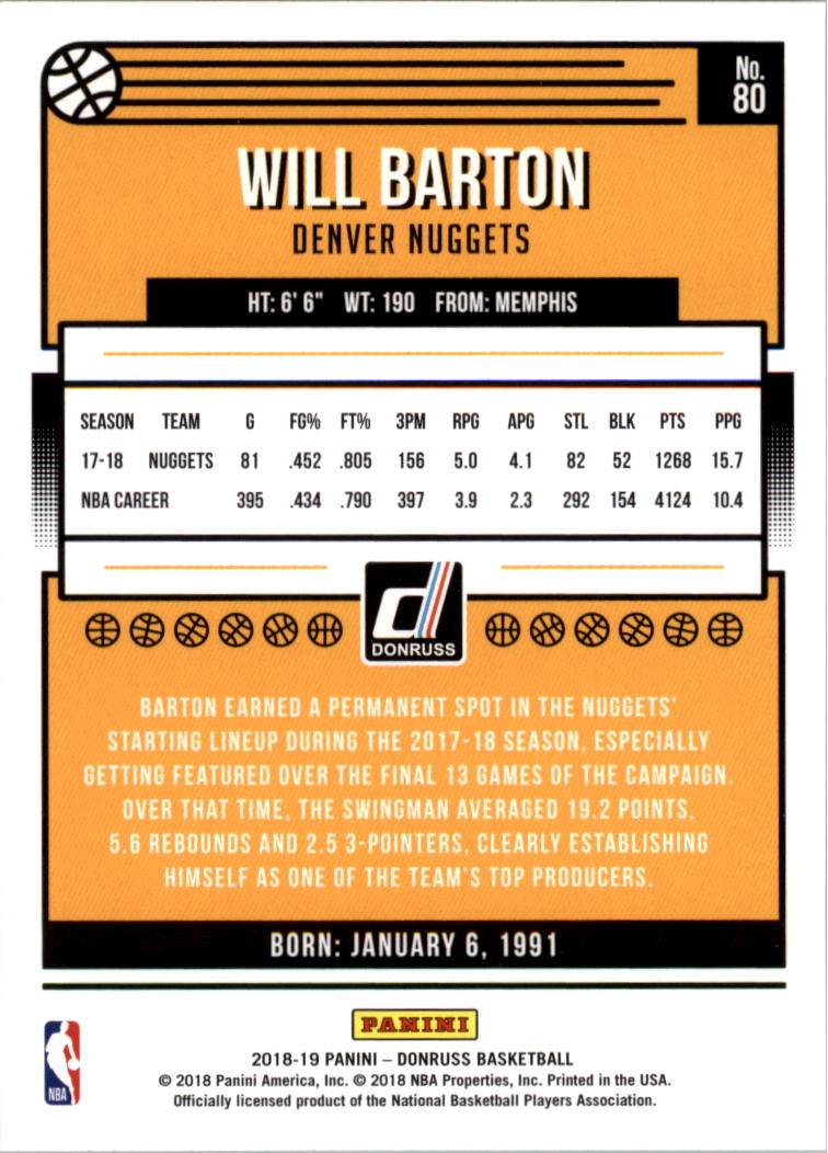 2018-19 Donruss #80 Will Barton back image