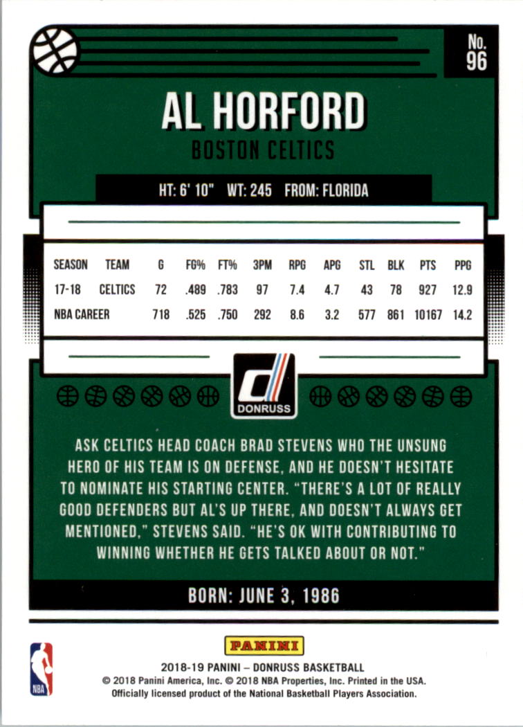 2018-19 Donruss #96 Al Horford back image