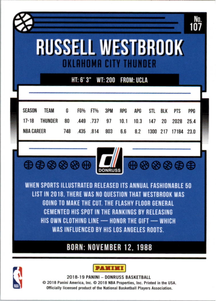 2018-19 Donruss #107 Russell Westbrook back image