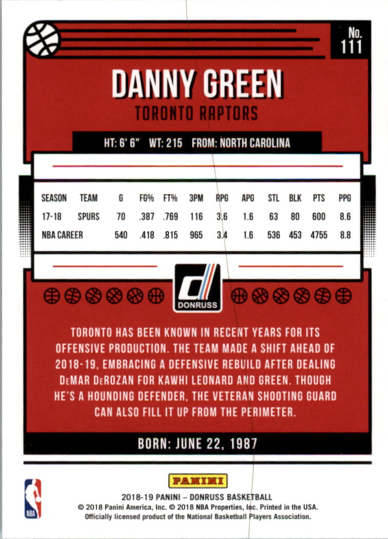 2018-19 Donruss #111 Danny Green back image