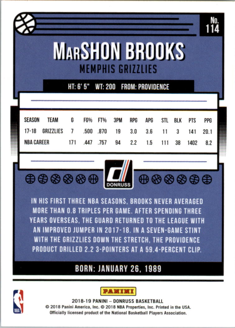 2018-19 Donruss #114 MarShon Brooks back image