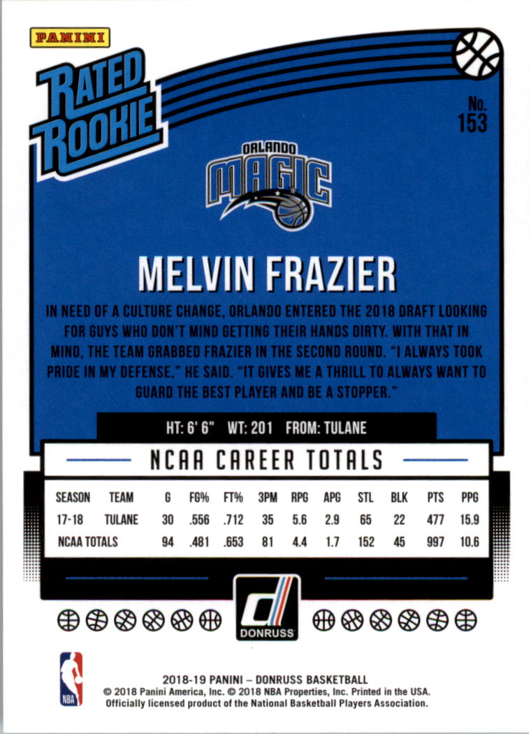 2018-19 Donruss #153 Melvin Frazier Jr. RR RC back image