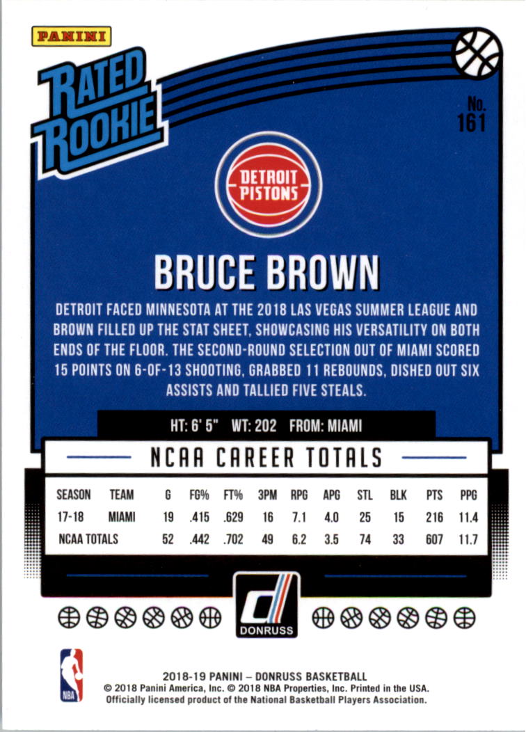 2018-19 Donruss #161 Bruce Brown RR RC back image