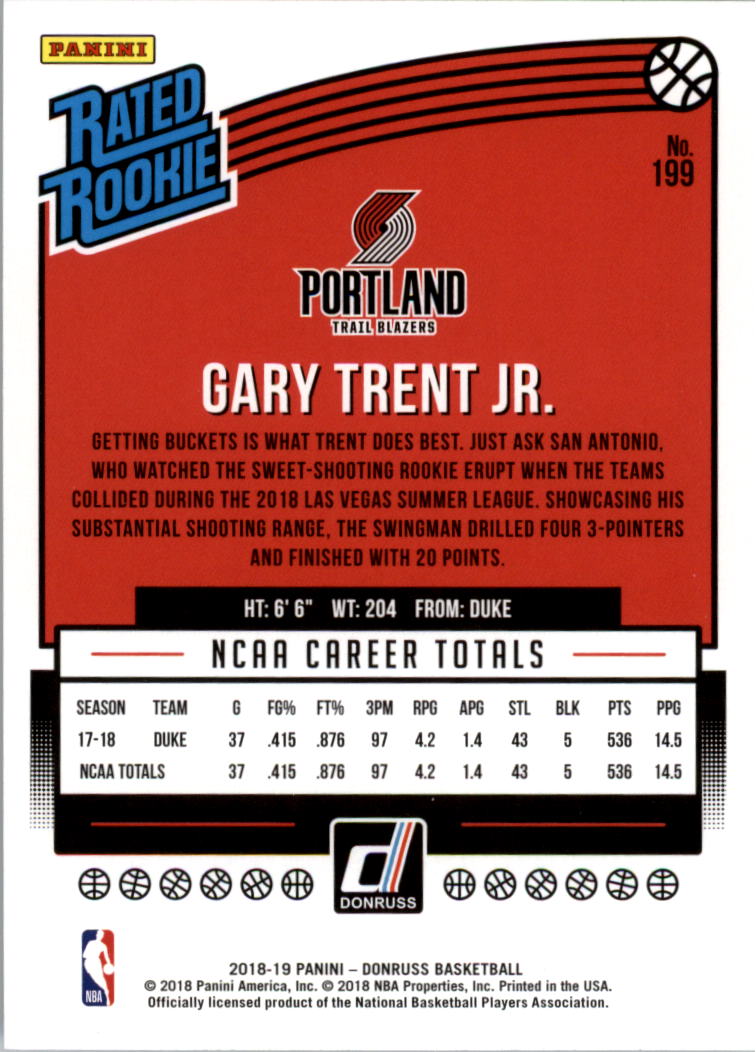 2018-19 Donruss #199 Gary Trent Jr. RR RC back image