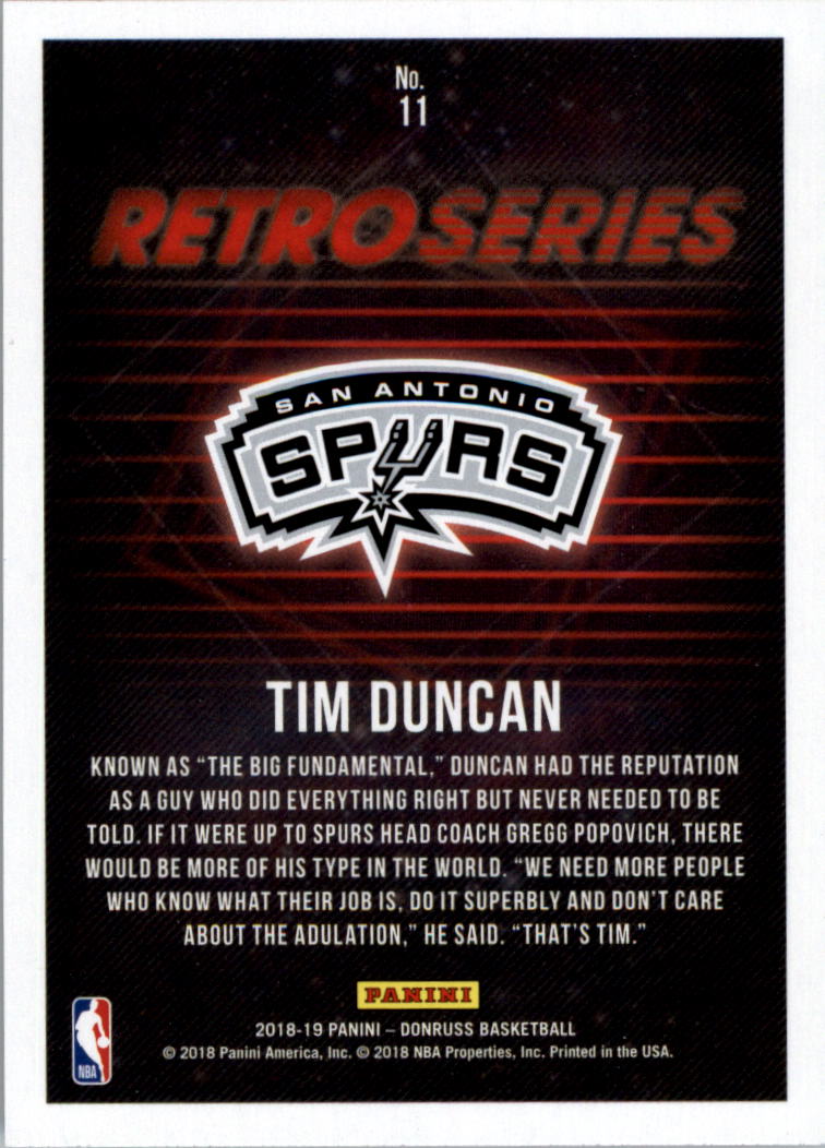 2018-19 Donruss Retro Series #11 Tim Duncan back image