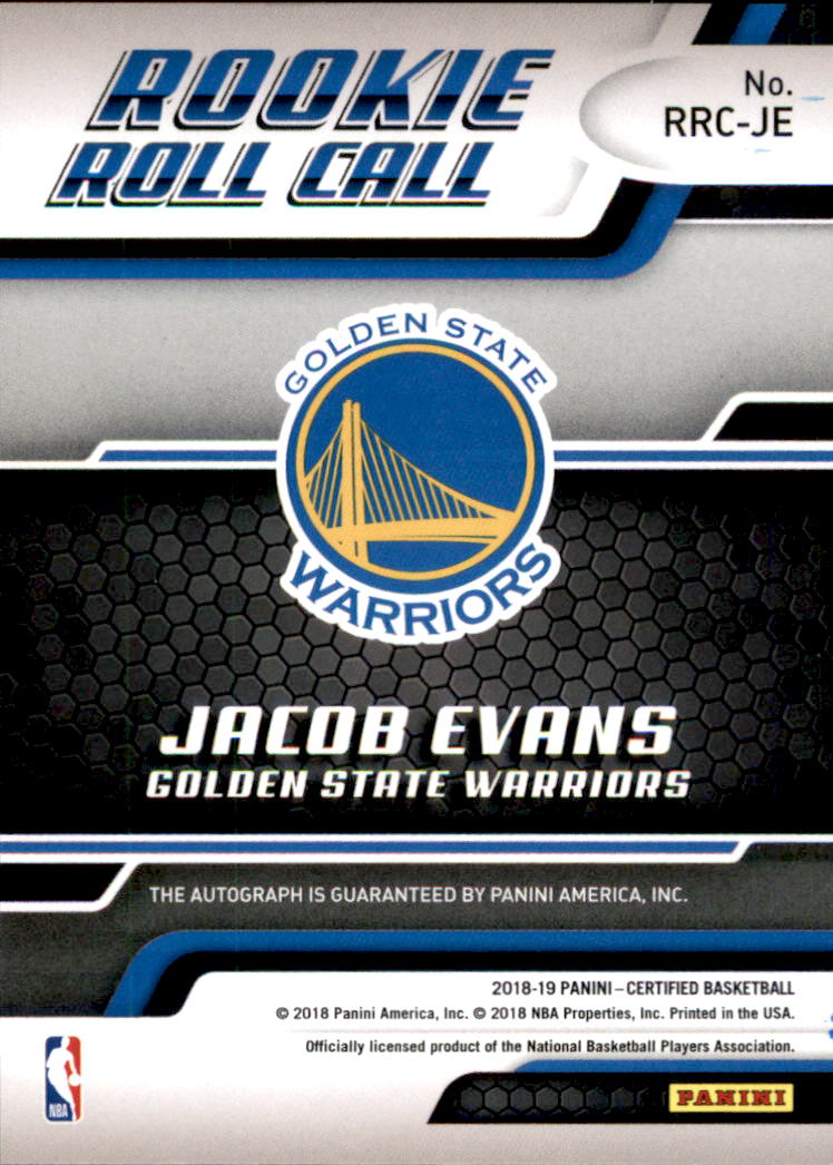 2018-19 Certified Rookie Roll Call Autographs #16 Jacob Evans III back image