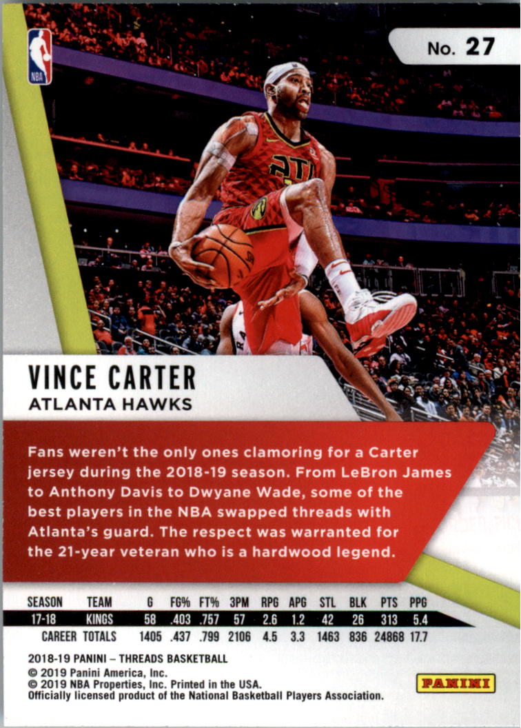 2018-19 Panini Threads Dazzle #27 Vince Carter back image