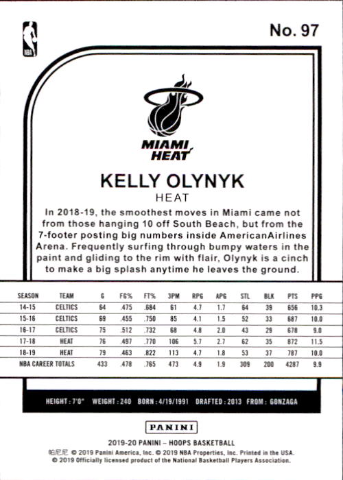 2019-20 Hoops #97 Kelly Olynyk back image