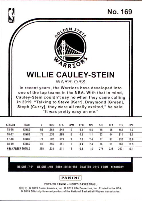 2019-20 Hoops #169 Willie Cauley-Stein back image