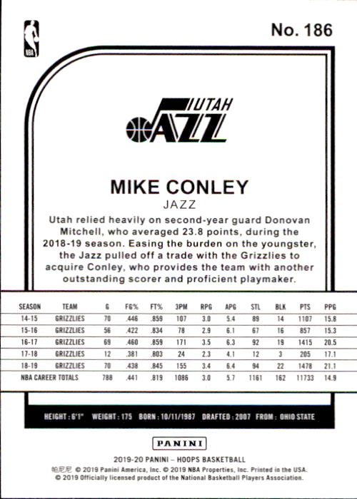 2019-20 Hoops #186 Mike Conley back image