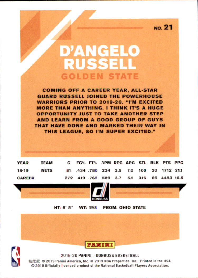 2019-20 Donruss #21 D'Angelo Russell back image