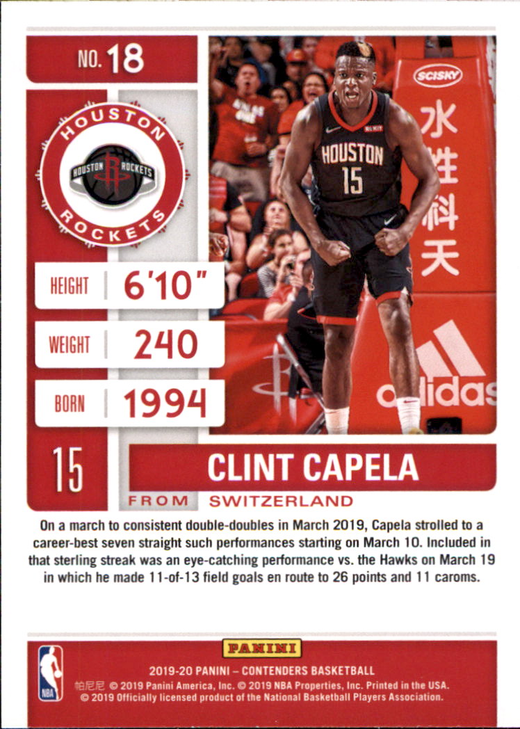 2019-20 Panini Contenders #18 Clint Capela back image