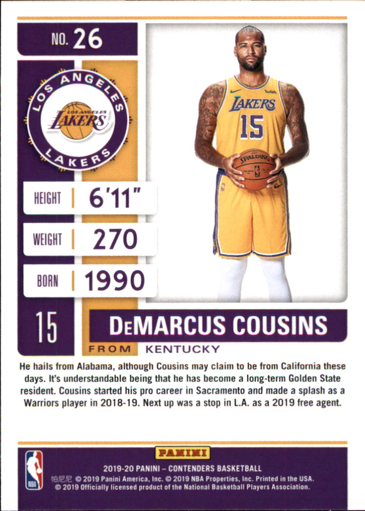 2019-20 Panini Contenders #26 DeMarcus Cousins back image