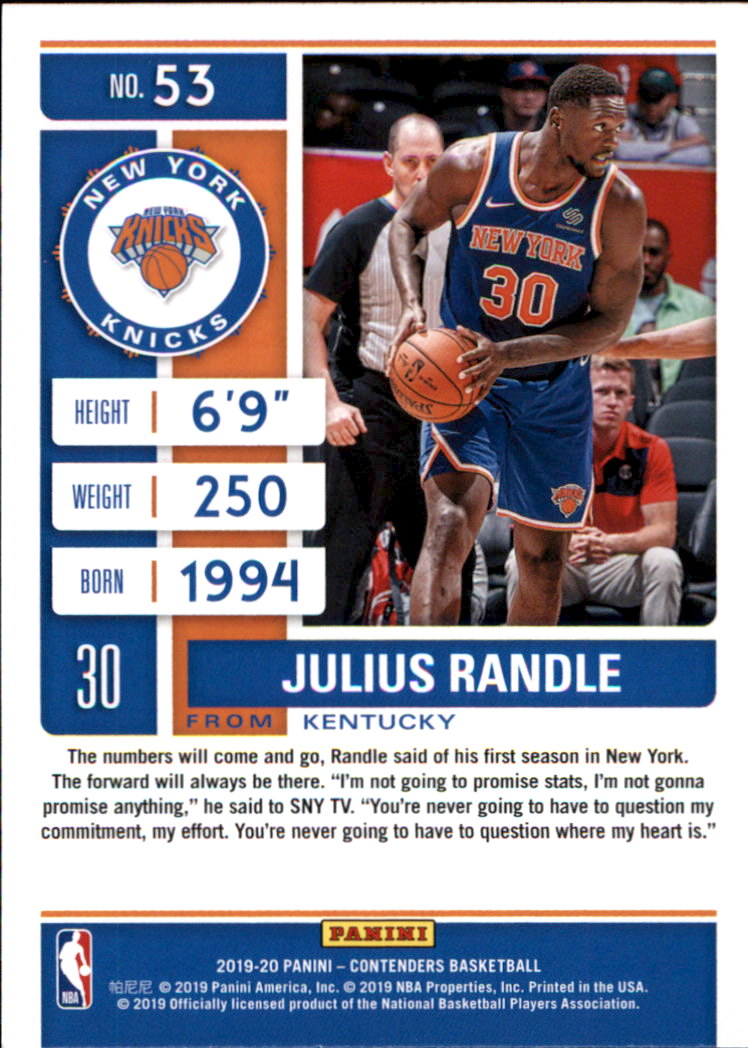 2019-20 Panini Contenders #53 Julius Randle back image