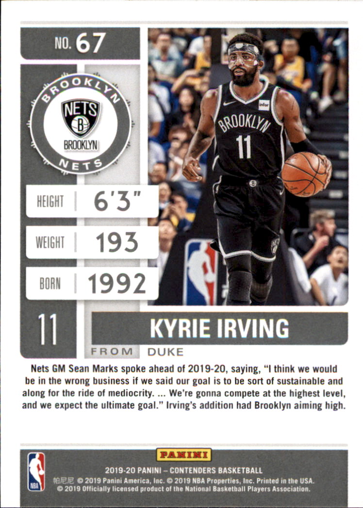 2019-20 Panini Contenders #67 Kyrie Irving back image
