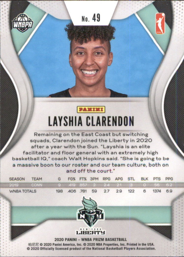 2020 Panini Prizm WNBA #49 Layshia Clarendon back image