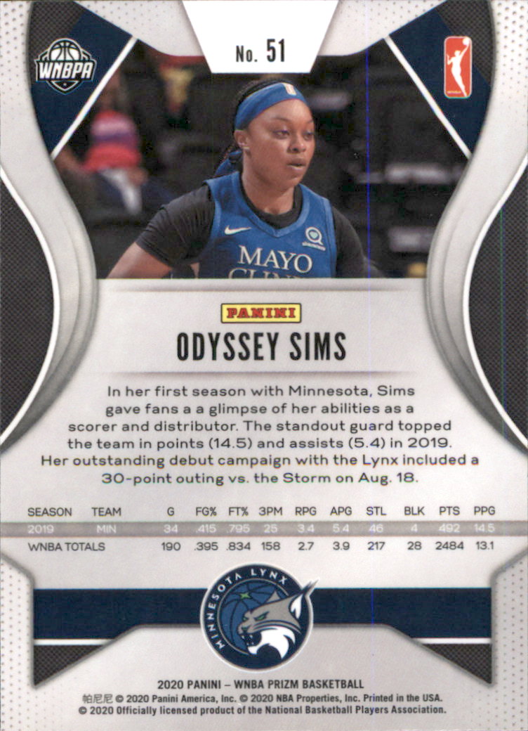 2020 Panini Prizm WNBA #51 Odyssey Sims back image