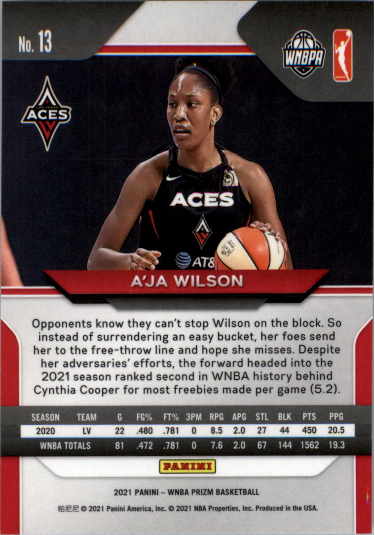  2021 Panini Prizm WNBA #13 A'ja Wilson Las Vegas Aces