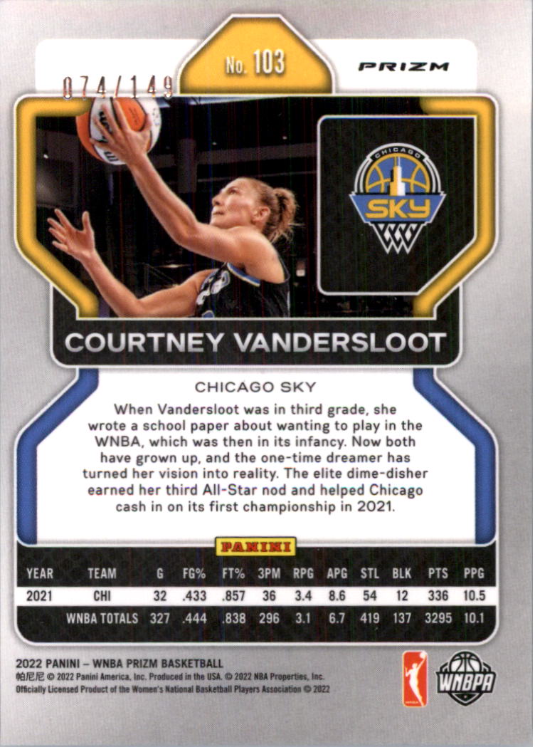 2022 Panini Prizm WNBA Prizms Blue #103 Courtney Vandersloot