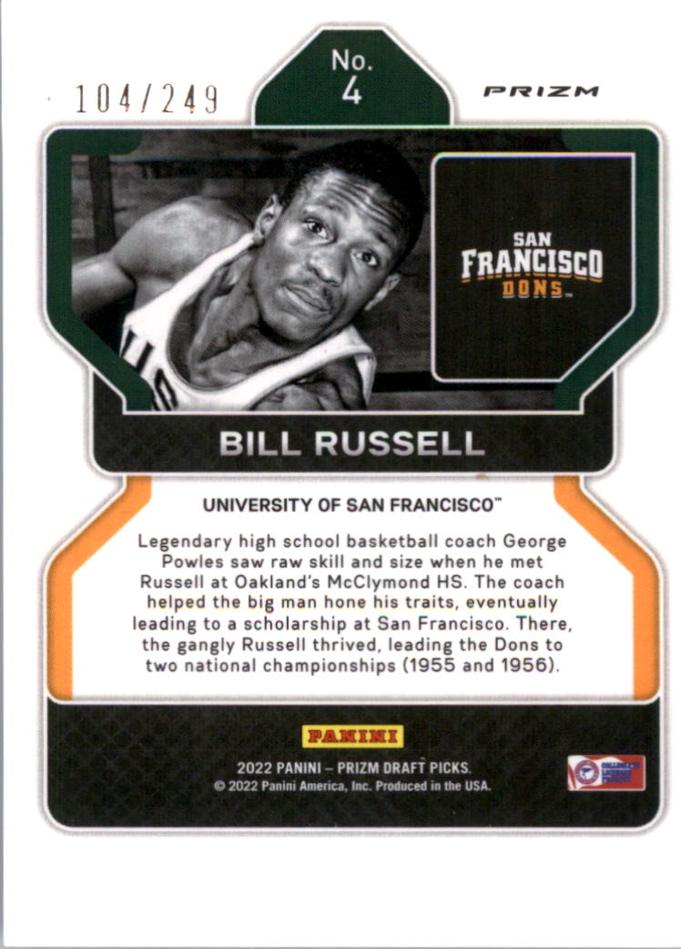 2022-23 Panini Prizm Draft Picks Prizms Blue Wave #4 Bill Russell