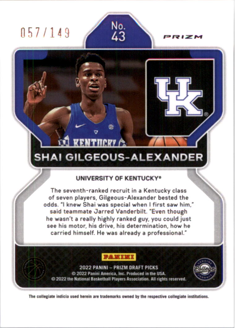 2022-23 Panini Prizm Draft Picks Prizms Purple Ice #43 Shai Gilgeous-Alexander