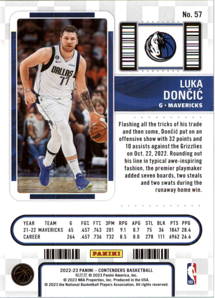 2022-23 Panini Contenders Game Ticket Red #57 Luka Doncic