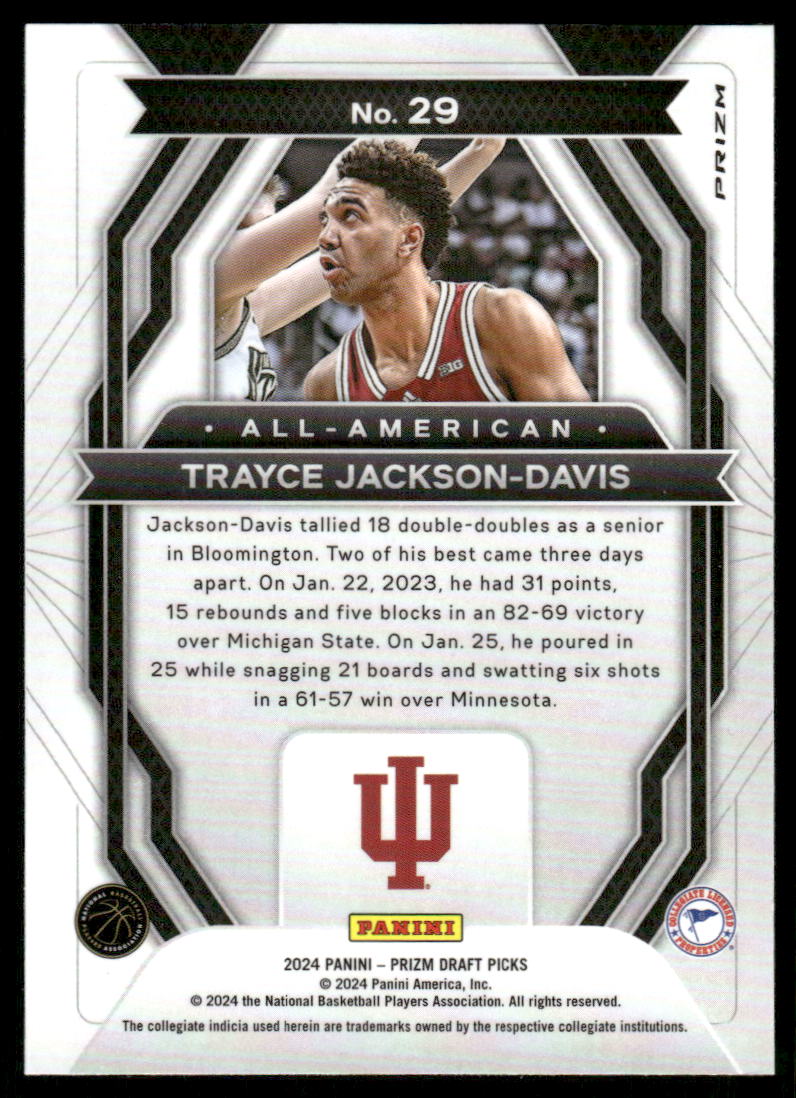 2024-25 Panini Prizm Draft Picks All-American Prizms Purple Wave #29 Trayce Jackson-Davis
