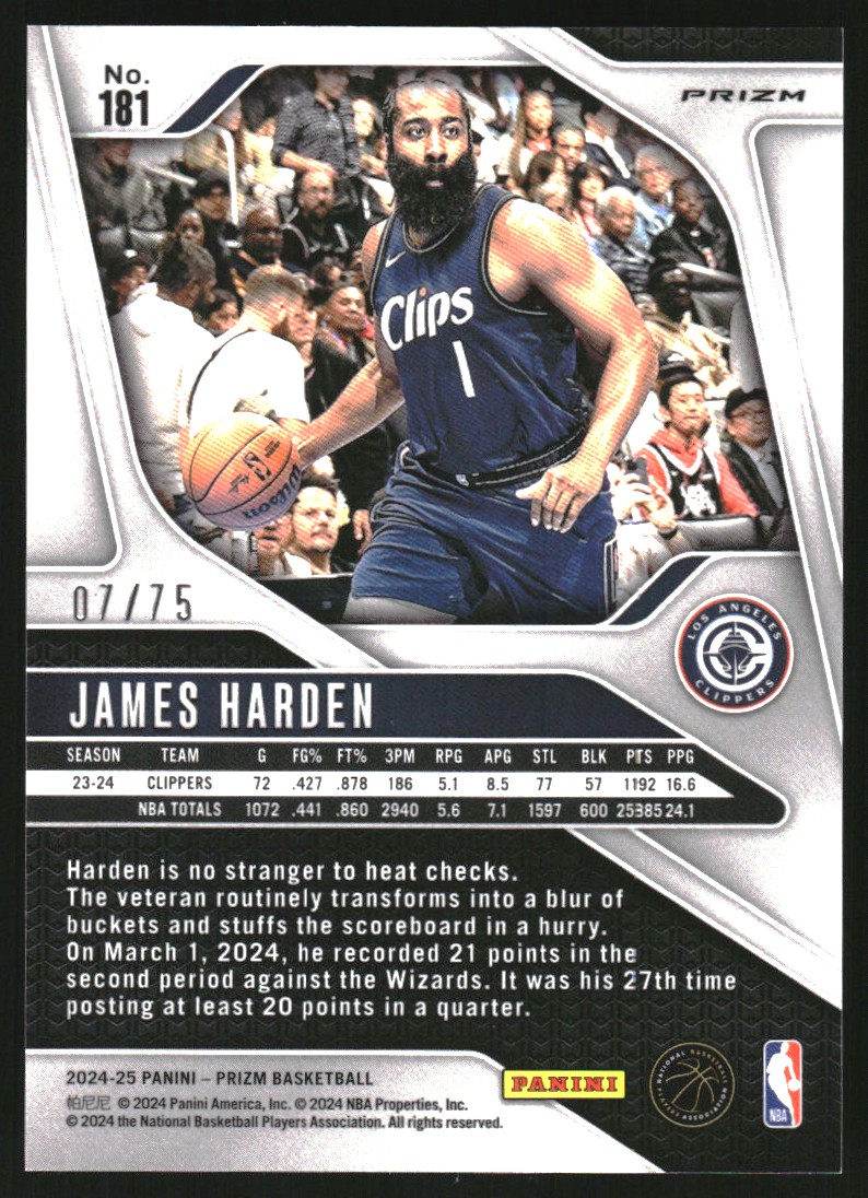 2024-25 Panini Prizm Prizms Red Power #181 James Harden