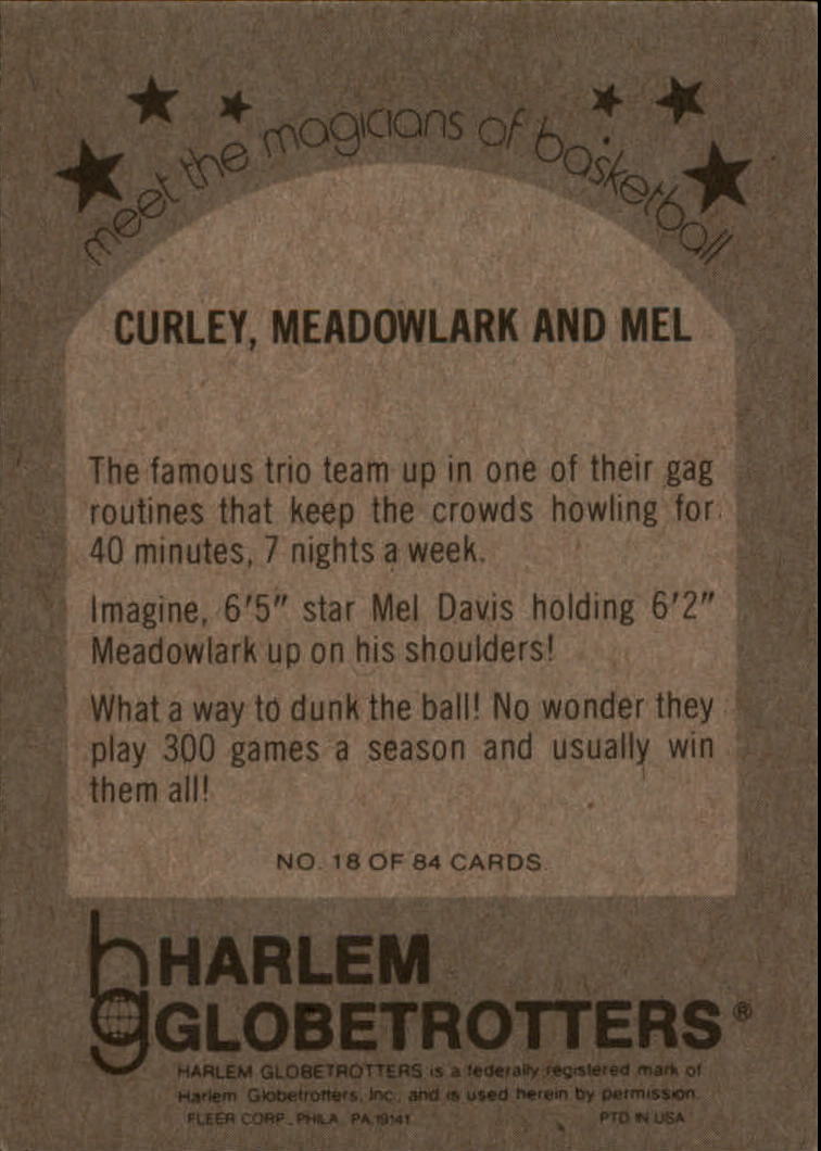 1971-72 Globetrotters 84 #18 Curley Neal/Meadowlark Lemon and /Mel Davis back image