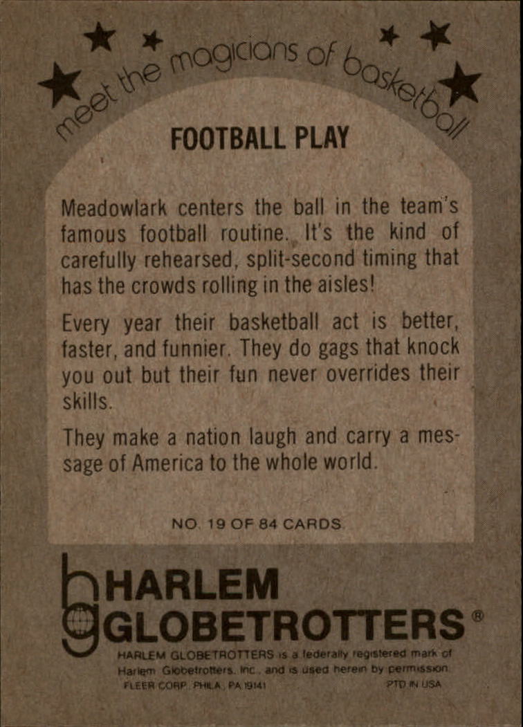 1971-72 Globetrotters 84 #19 Football Play/(Meadowlark centering) back image