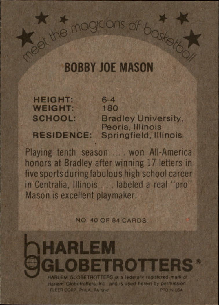 1971-72 Globetrotters 84 #40 Bobby Joe Mason/(ball between legs) back image