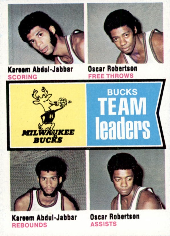 1974-75 Topps #91 Kareem Abdul-Jabbar/Oscar Robertson/Kareem Abdul-Jabbar/Oscar Robertson TL